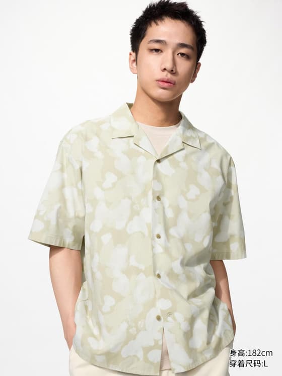 男装 莫代尔混纺印花开领衬衫/短袖
