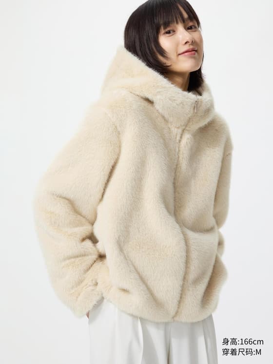 女装 仿毛连帽外套