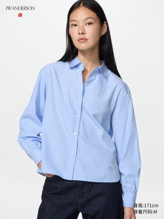 女装 棉质条纹灯笼袖衬衫/长袖