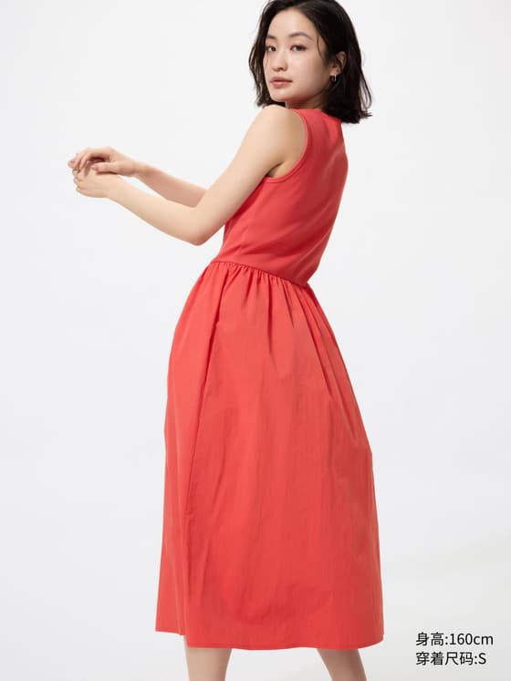 女装 拼接收腰连衣裙/无袖
