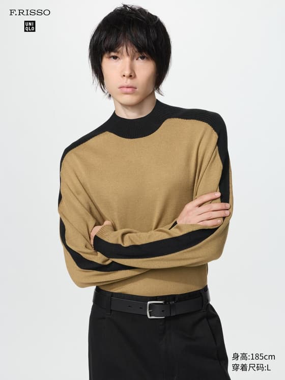 男装 3D羊毛混纺半高领针织衫/长袖