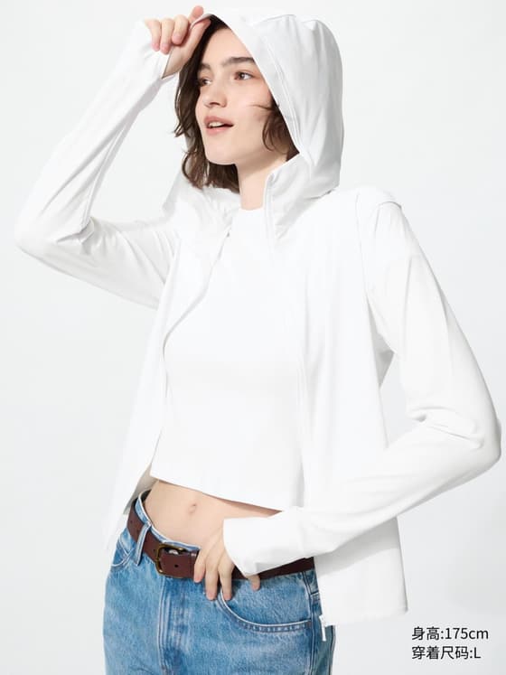 女装 AIRism高弹力防紫外线拉链连帽开衫