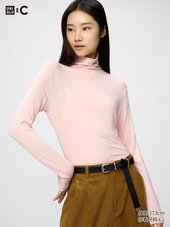 女装 HEATTECH混纺高领T恤/长袖9%羊绒