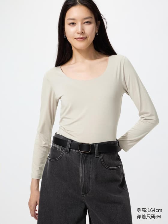 女装 HEATTECH U领T恤/8分袖
