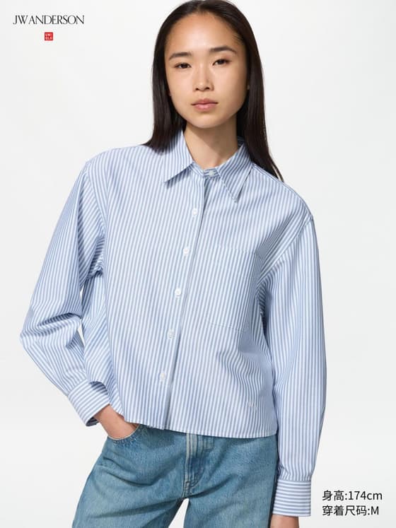 女装 牛津纺箱型条纹衬衫/长袖