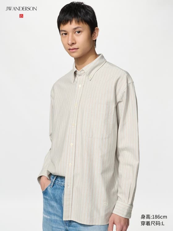 男装/男女同款 牛津纺宽松条纹衬衫/长袖