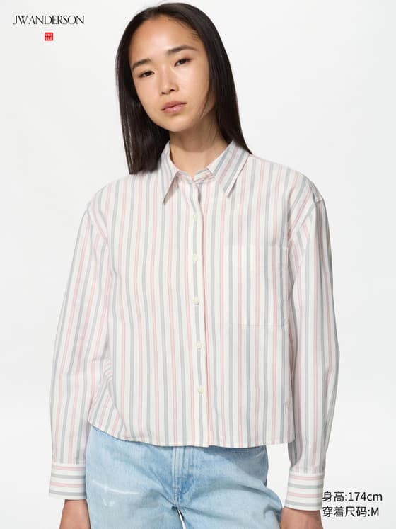 女装 牛津纺箱型条纹衬衫/长袖