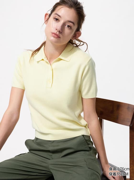 女装 棉莫代尔混纺POLO领针织衫/短袖