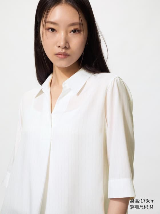 女装 花式半开领条纹衬衫/7分袖