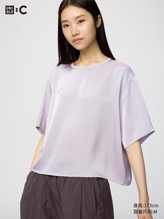 女装 缎纹宽松短衬衫/半袖